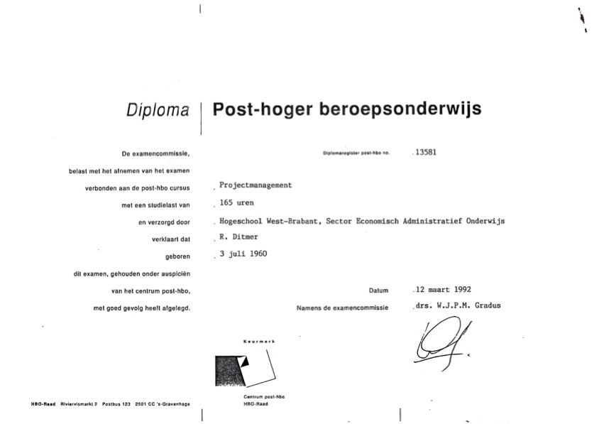 Post HBO Project Management certificate