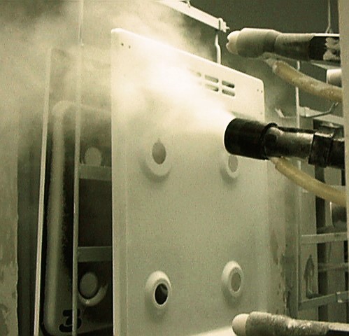 Powder enameling system for white cooker parts